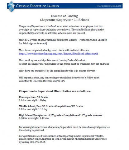 Diocese of Lansing Chaperone and Supervisor Guidelines